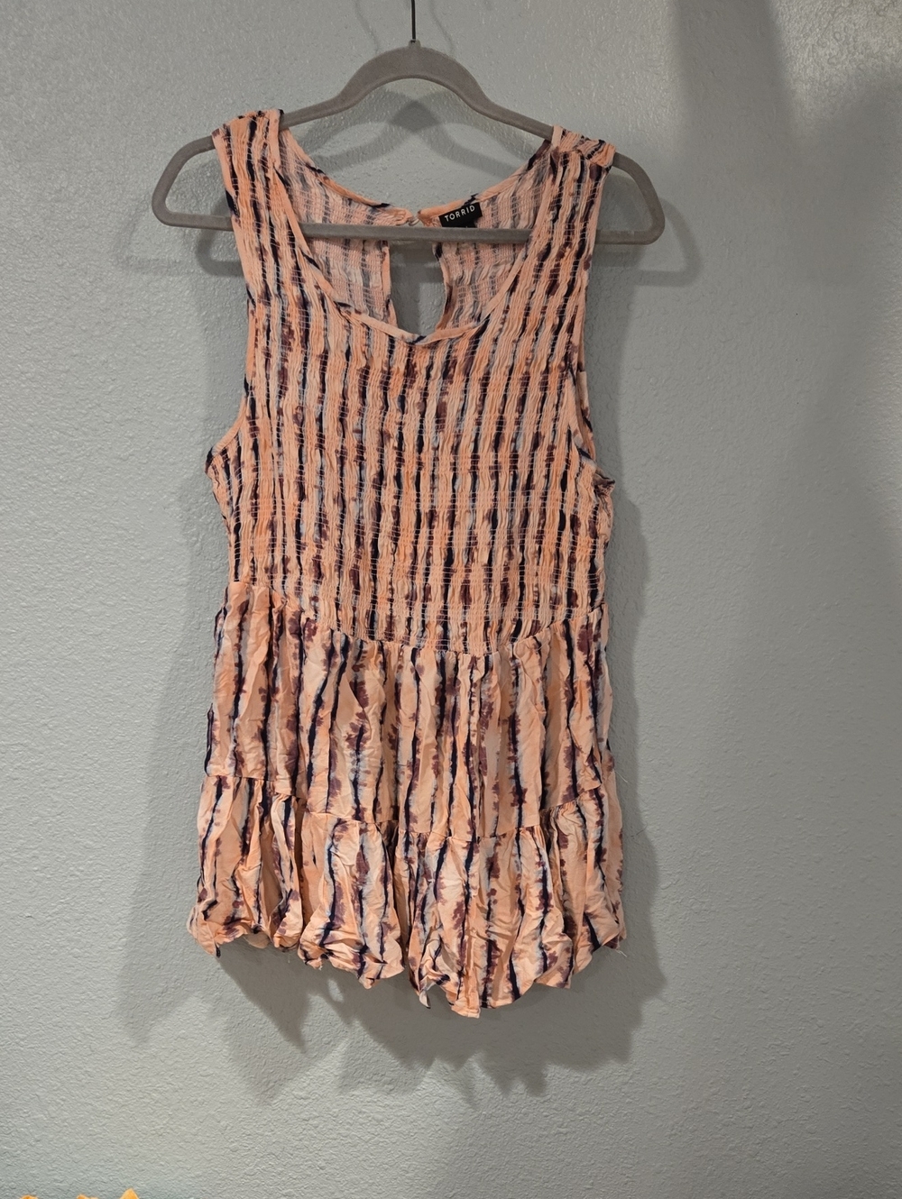 Pink Tie-Dye Sleeveless Ruffle Top